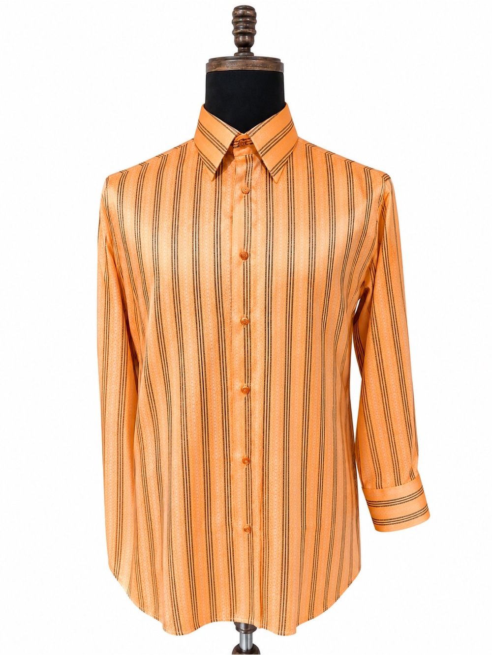 GIANI VIERRA Made in Italy 100% Silk Orange & Black Striped  Dress Shirt Size L